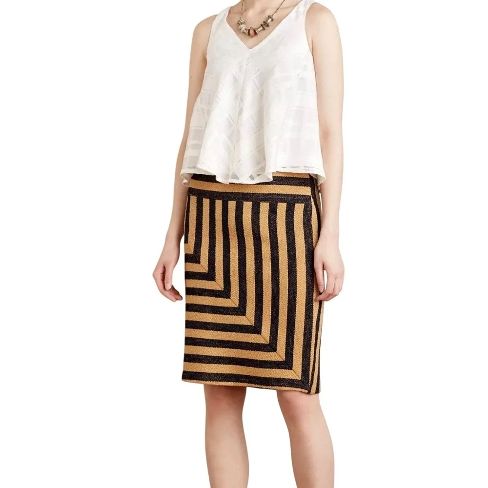 Eva‎ Franco Anthropologie Angler Pencil Skirt Chevron Neutral Motif 12 NWT